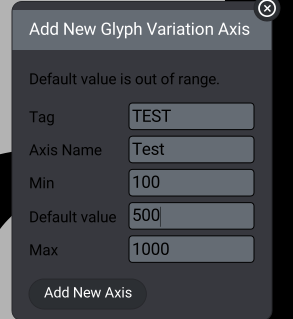 Dialog for variable font axis